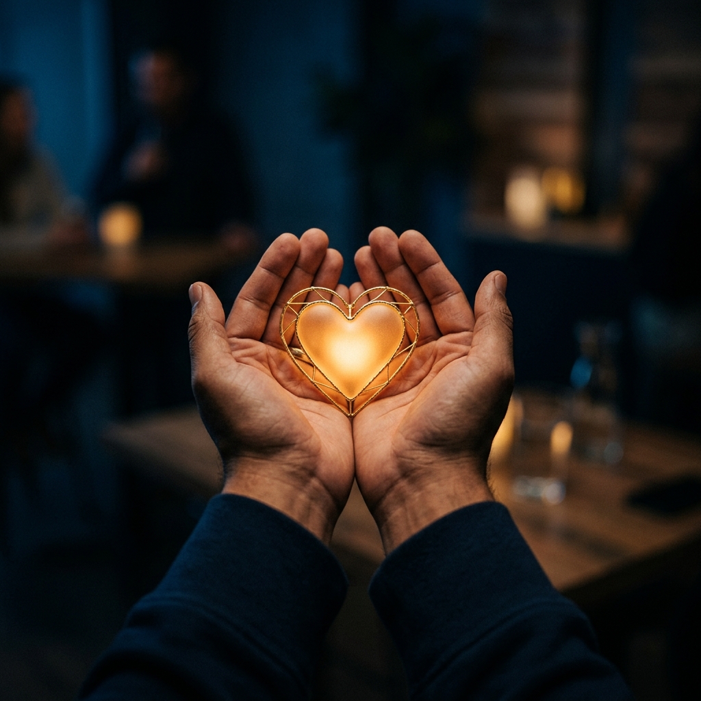 Charitable giving hands holding gold heart